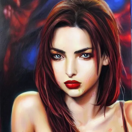 Image similar to Ana de Armas as faye valentine from Cowboy Bebop, extremely detailed, photorealistic painting, portrait