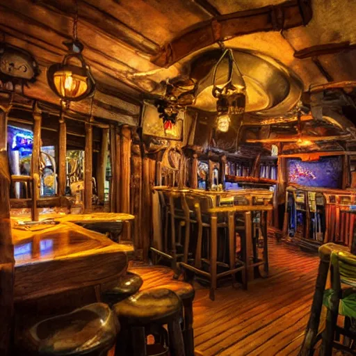 Image similar to secret of monkey island background, pirate pub interior, photograph
