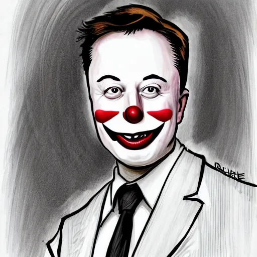 Prompt: Elon Musk in a clown outfit drawn by H.R. Gieger