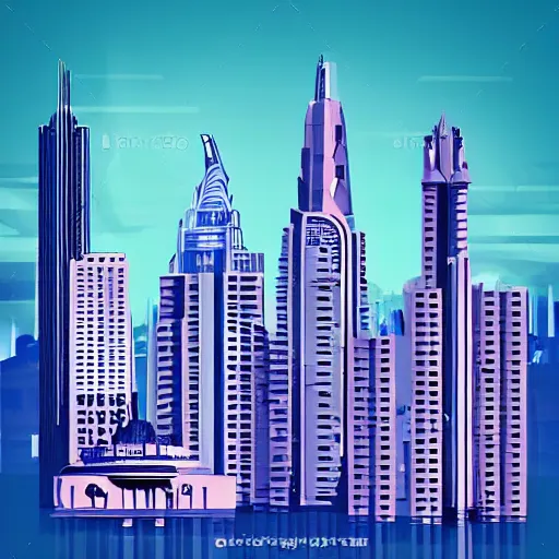 Prompt: retro futuristic cityscape with skyscrapers