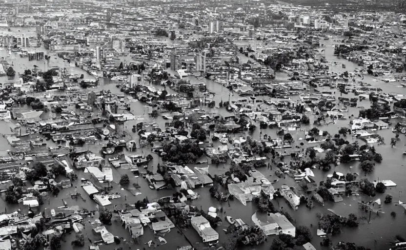 Prompt: a cityscape after a flood, 35mm