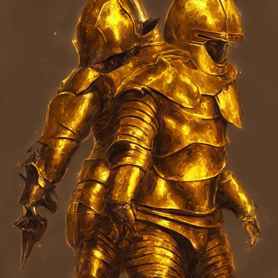 Image similar to golden knight, oil painting, extremely detailed, art station, concept art, faded pallette