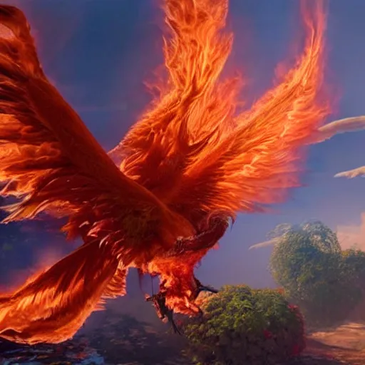 Prompt: hyperdetailed image of a detailed flaming phoenix with its full body flaming and wings spread 8 k extremely detailed hd hyperrealism unreal engine daz 3 d