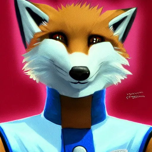 Image similar to a portrait of fox mccloud from starfox wearing a space cadet uniform, handsome eyes, artstation, concept art, furry furaffinity