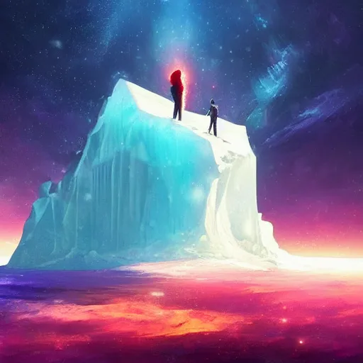 Image similar to an exposed iceberg floating in space with the universe inside, by anato finnstark, by alena aenami, by john harris, by ross tran, by wlop, by andreas rocha