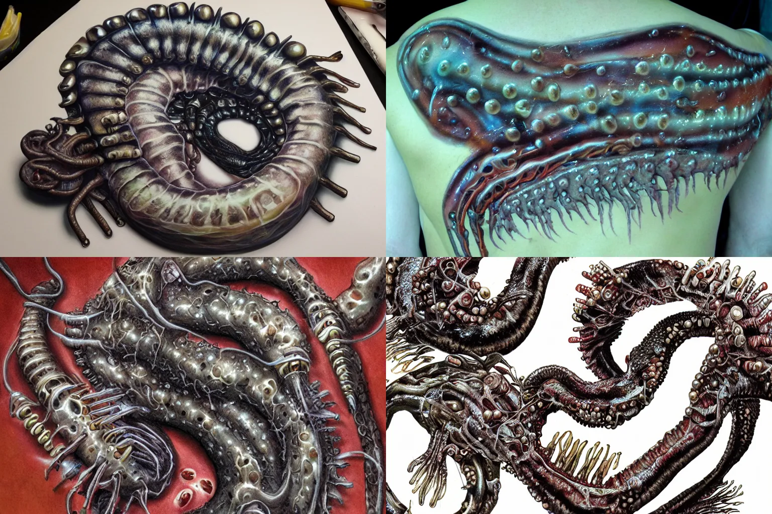 Image similar to biomechanical airbrushed eel monster embedded pearls ribs spinal cord