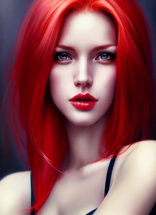 Prompt: photo of gorgeous woman with platinum blonde and red hair in the style of stefan kostic, realistic, half body shot, sharp focus, 8 k high definition, insanely detailed, intricate, elegant, art by stanley lau and artgerm, foggy backgeound