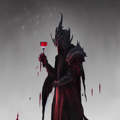 Image similar to portrait of vampire lord drinking from a goblet of blood, fantasy concept art, dark souls, octane, ray tracing