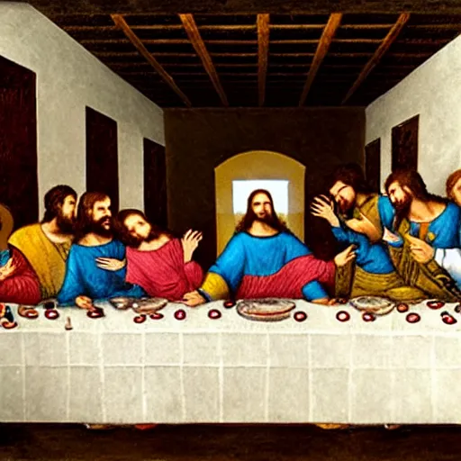 Prompt: The Last Supper but everybody turned into crewmates from the hit game Among Us