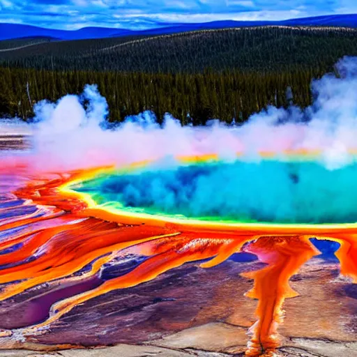 Prompt: grand prismatic spring eruption