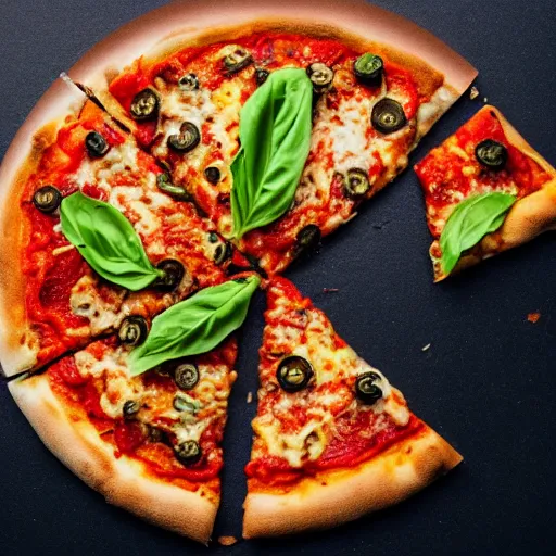 Image similar to a photo of the most delicious vegetarian pizza ever made, hyper realistic, ultra detailed, 8 0 mm lens, cinematic, 8 k