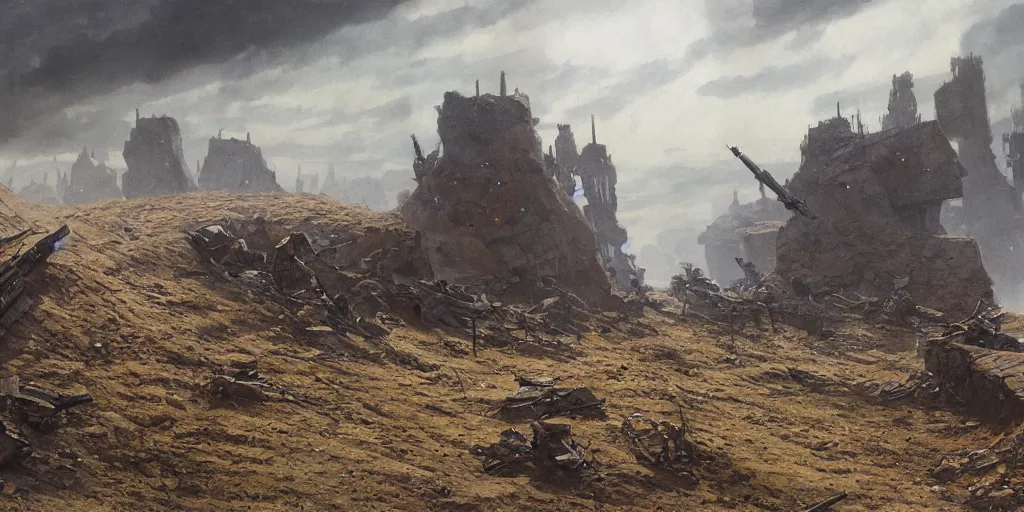 Image similar to world war 1 landscape in star wars, painted by john howe and greg rutkowski