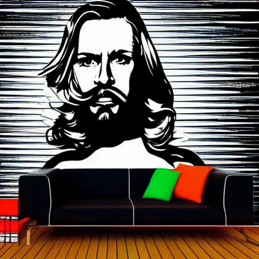 Image similar to Wall mural portrait of the dude, urban art, pop art, artgerm, by Roy Lichtenstein