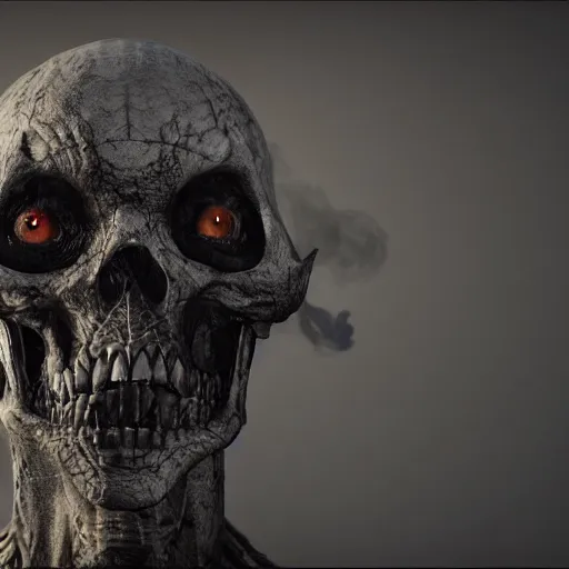 Prompt: a creature made of smoke, bones and darkness that devours anything it touches, creepy, ultrarealistic, 4 k, real engine 5