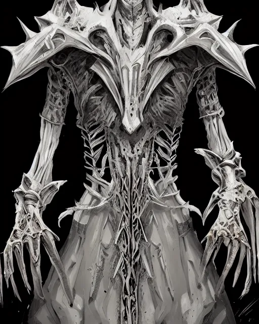 Image similar to warlock armor made of bone and ivory parts conjuring necrotic energy, surrealism, smooth, intricate, elegant, demonic energy, power aura, neon glowing spells, digital painting, artstation, concept art, high tech fantasy, sharp focus, illustration, art by daytoner and vitaly bulgarov