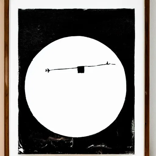 Prompt: a white circle on black background in the style of banksy