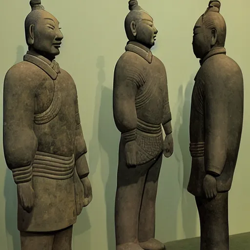 Prompt: terracotta warriors by ernst barlach, by charles vess rich. a computer art of a large, black - clad figure of the king looming over a small, defenseless figure huddled at his feet. the king's face is hidden in shadow. menacing stance, large, sharp claws, dangerous & powerful creature.
