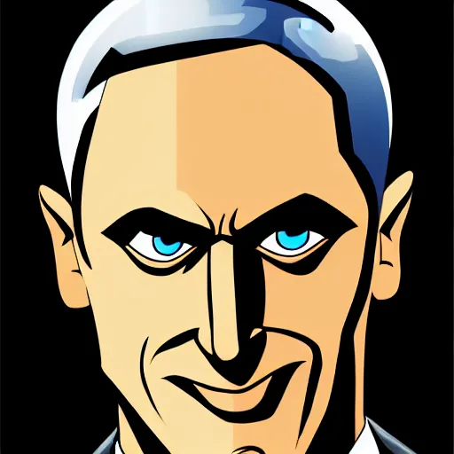 Image similar to solid glowing eyes, digital portrait of secretary of denis mcdonough face with solid glowing eyes, cover art of graphic novel, evil laugh, menacing, Machiavellian puppetmaster, villain, simple style, solid colors, clean lines, clean ink, trending on artstation