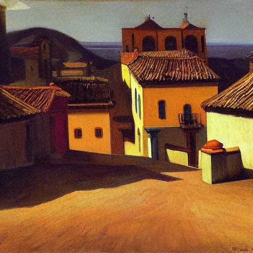 Image similar to A Spanish village. By Carl Gustav Carus, Edward Hopper.