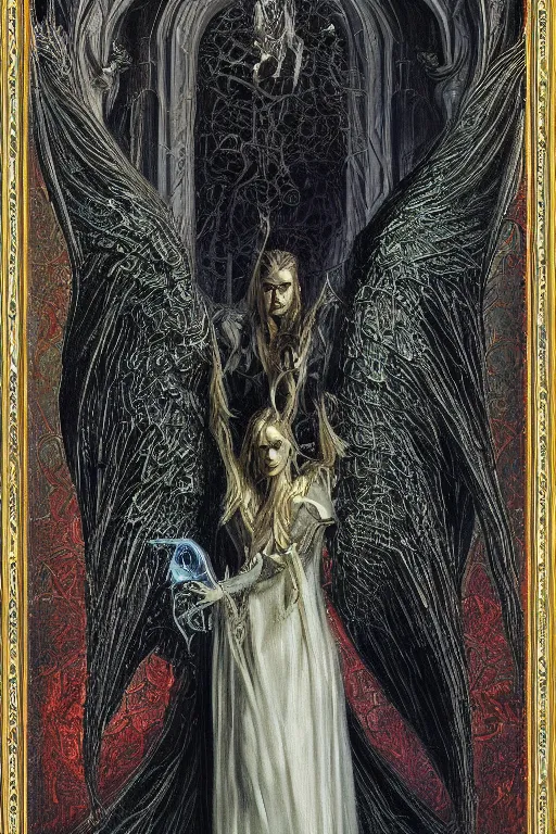 Image similar to portrait of lucifer the ruler of hell, by giancola, very detailed art, elegant, sophisticated, high resolution, smooth