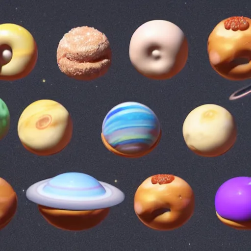 Prompt: the planets in our solar system, if they were donuts from the simpsons, unreal engine 5, high detail