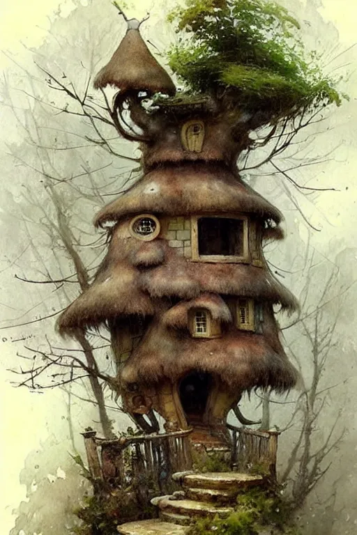 Prompt: (((((1950s fairy tale cottage tree house castle . muted colors.))))) by Jean-Baptiste Monge !!!!!!!!!!!!!!!!!!!!!!!!!!!