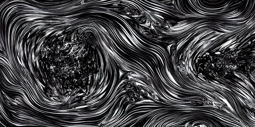 Image similar to Freeform ferrofluids, beautiful dark chaos, swirling black frequency, wide angle, super highly detailed, professional digital painting, artstation, concept art, smooth, sharp focus, no blur, no dof, extreme illustration, Unreal Engine 5, Photorealism, HD quality, 8k resolution, cinema 4d, 3D, beautiful, cinematic, art by artgerm and greg rutkowski and alphonse mucha and loish and WLOP