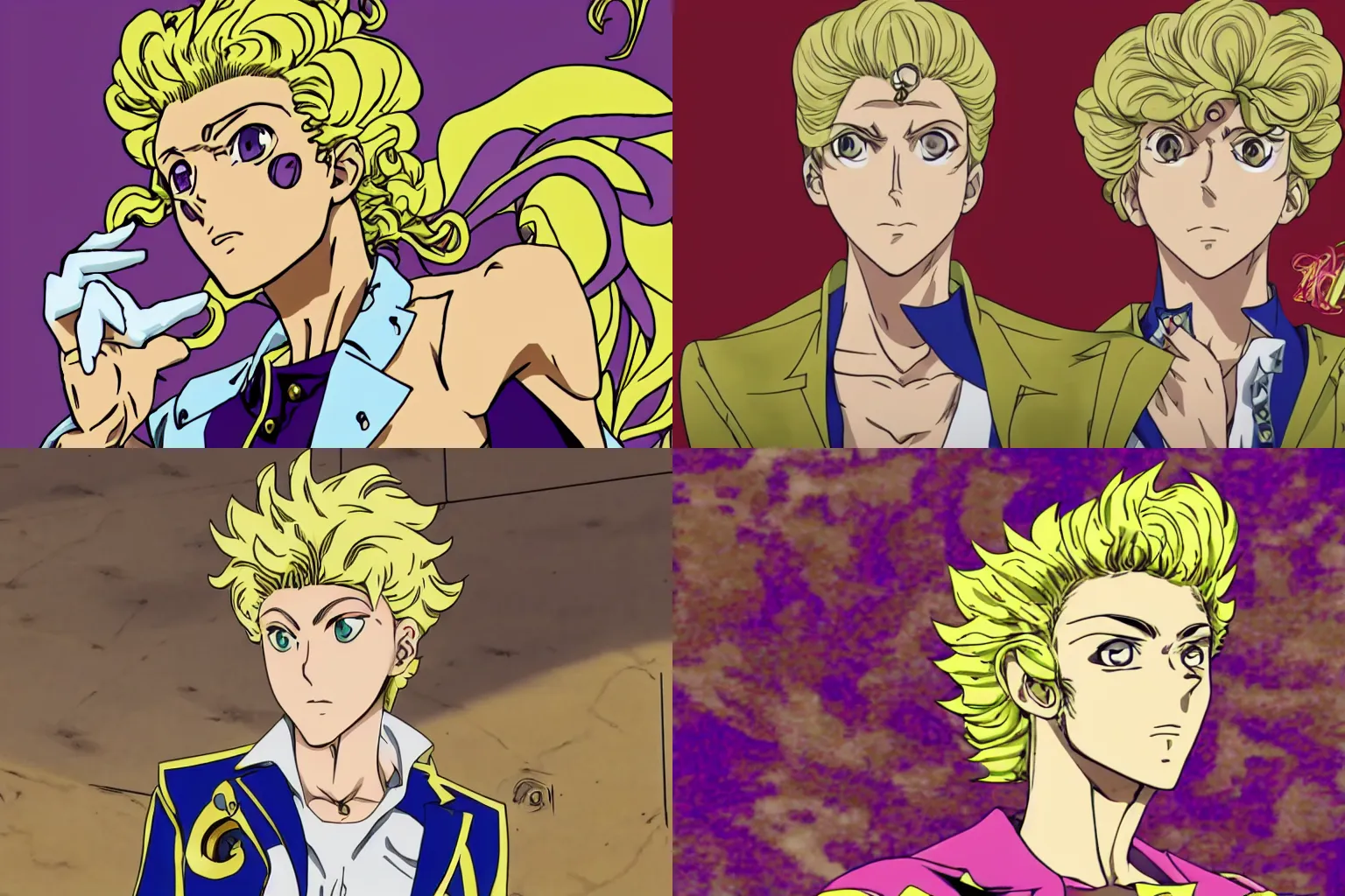 Prompt: Giorno Giovanna, screenshot from Jojo's Bizarre Adventure: Stardust Crusaders, David productions 2012 anime, high quality, clean lineart,