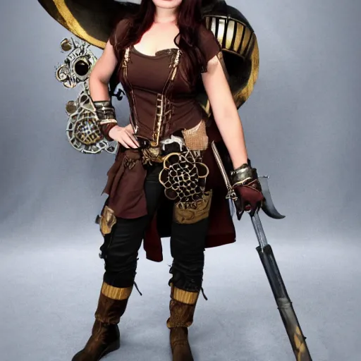 Image similar to full body photo of a female steampunk Valkyrie warrior