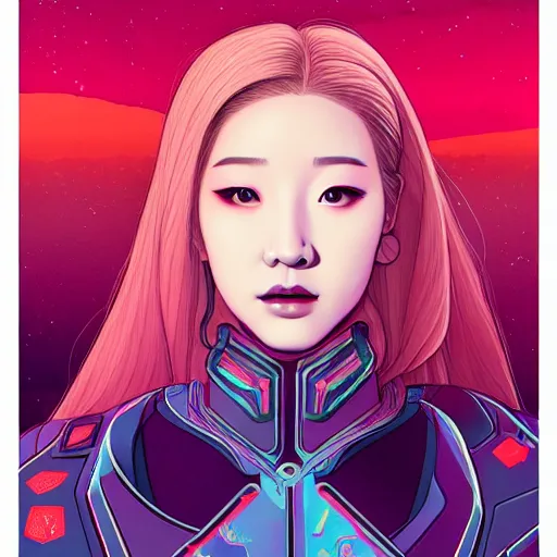 Image similar to portrait painting of a cyborg kim lip from loona, sharp focus, award - winning, trending on artstation, masterpiece, highly detailed, intricate. art by josan gonzales and moebius and deathburger