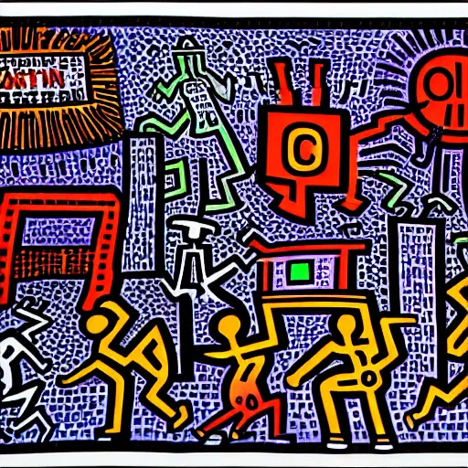 Prompt: city of boston, painted by keith haring, digital painting, 4 k