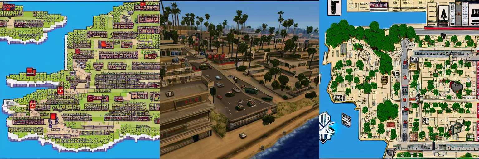 Prompt: a grand theft auto five map, snes style