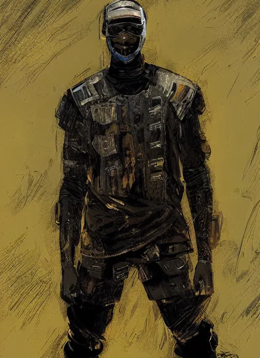 Image similar to portrait of african man warrior, techwear, cyberpunk, by rafael albuquerque