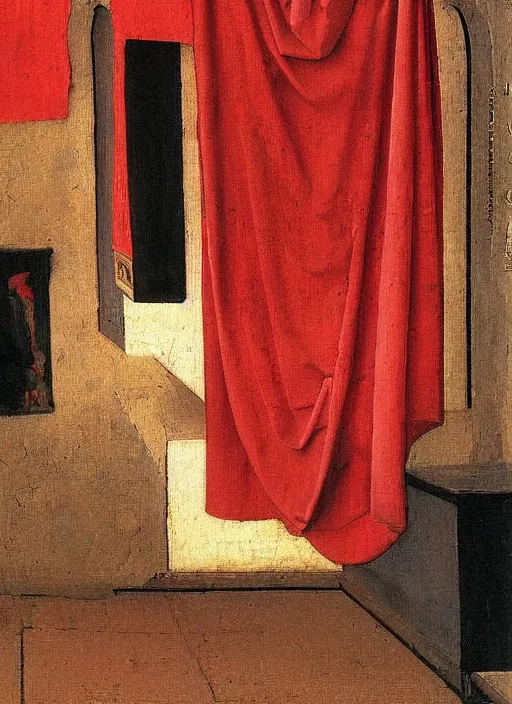 Image similar to red cloth on the floor, medieval painting by jan van eyck, johannes vermeer, florence