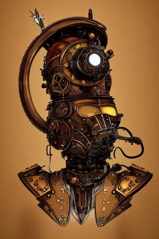 Image similar to steampunk helmet fantasy art mask robot ninja stylized digital illustration sharp focus, elegant intricate digital painting artstation concept art global illumination ray tracing advanced technology chaykin howard and campionpascale and cooke darwyn and davis jack