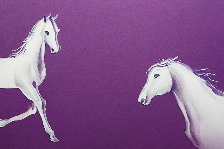 Prompt: beautiful serene horse, healing through motion, minimalistic purpble ink aribrush painting on white background