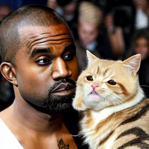 Image similar to Emma Watson and Kanye west holding cats