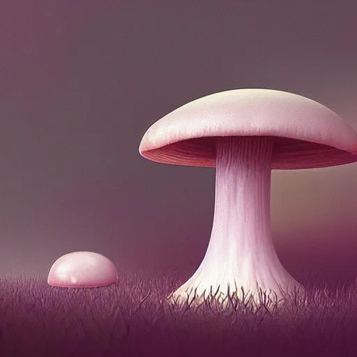 Image similar to une étrange valllée remplie de champignons et de brume, by beeple, trending on artstation