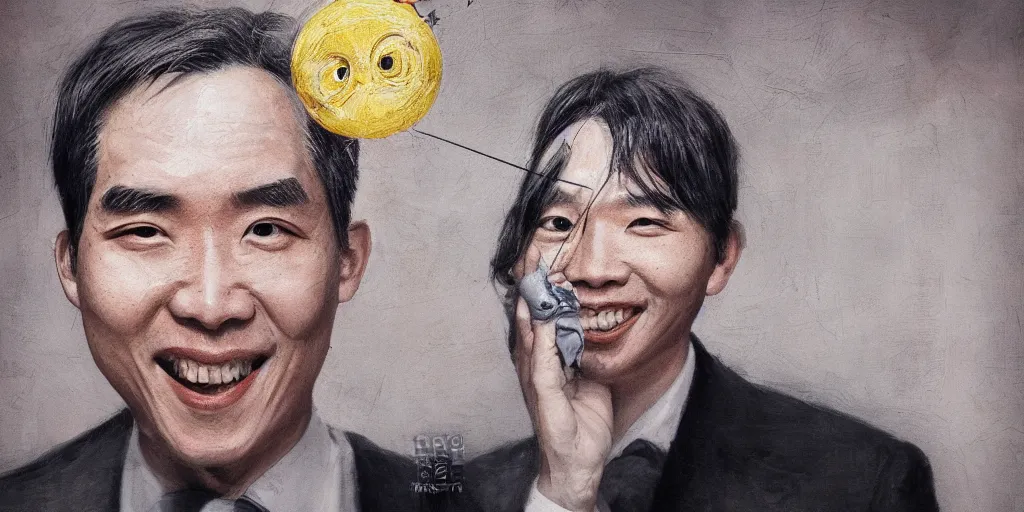 Prompt: portrait photograph of business professional grinning with empty eye sockets by feng zhu, accurate details, intricate, ceoncept art, smooth, hyper realistic, vibrant colors, pop art style, cinematic, 3 5 mm grain filter, artstation