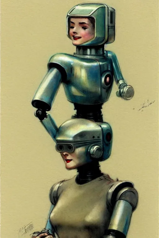 Image similar to ( ( ( ( ( 1 9 5 0 s retro future robot android wife. muted colors. ) ) ) ) ) by jean - baptiste monge!!!!!!!!!!!!!!!!!!!!!!!!!!!!!!