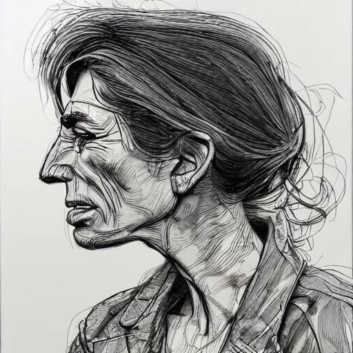 Image similar to a realistic yet scraggly portrait sketch of the side profile of cindy crawford, trending on artstation, intricate details, in the style of frank auerbach, in the style of sergio aragones, in the style of martin ansin, in the style of david aja, in the style of mattias adolfsson