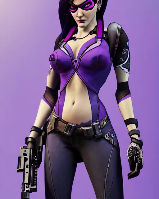 Prompt: widowmaker from overwatch, intricate details, highly detailed, in the style of grand theft auto 5 cover art