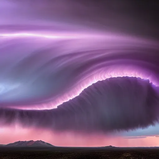 Prompt: amazing photo of purple clouds in the shape of a tornado by marc adamus, digital art, beautiful dramatic lighting