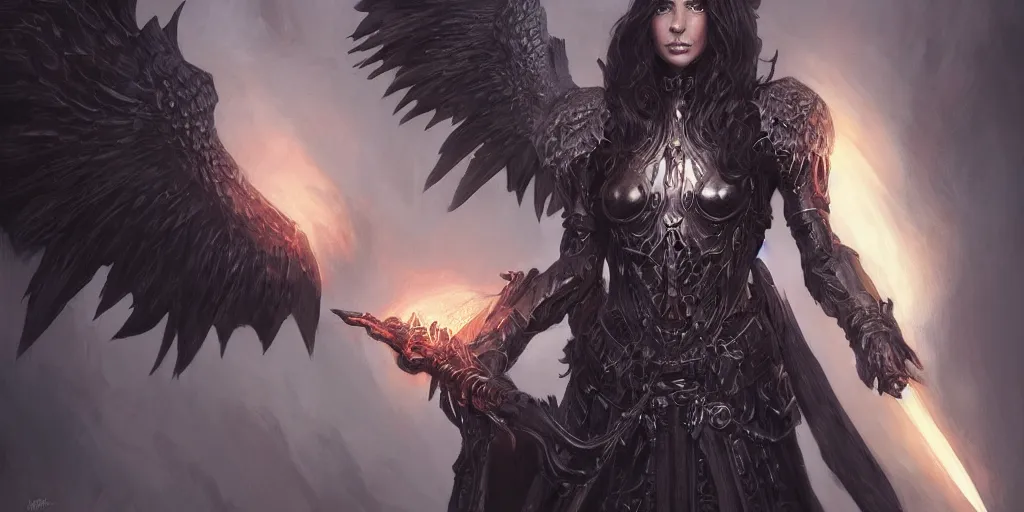 Image similar to the angel of death, black, d & d, fantasy, portrait, highly detailed, digital painting, trending on artstation, concept art, sharp focus, illustration, art by artgerm and greg rutkowski and magali villeneuve