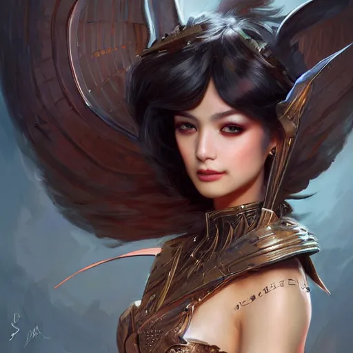 Prompt: A masterpiece portrait of a copper princess menacing girl with amazing egypt wig with bat wings. trending on artstation, digital art, by Stanley Artgerm Lau, WLOP, Rossdraws, James Jean, Andrei Riabovitchev, Marc Simonetti, Yoshitaka Amano