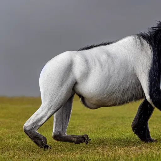 Prompt: A creature with a white ape on the upper body and black horse legs