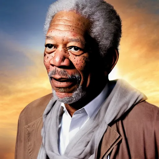 Prompt: Morgan Freeman as god in heaven