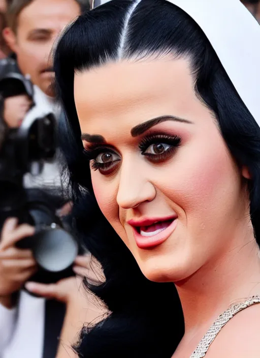 Image similar to photograph of pregnant katy perry in a white dress, intricate, elegant, highly detailed, smooth, sharp focus, symmetrical face, fine details, trending on artstation, 4 k hdr 3 5 mm photography