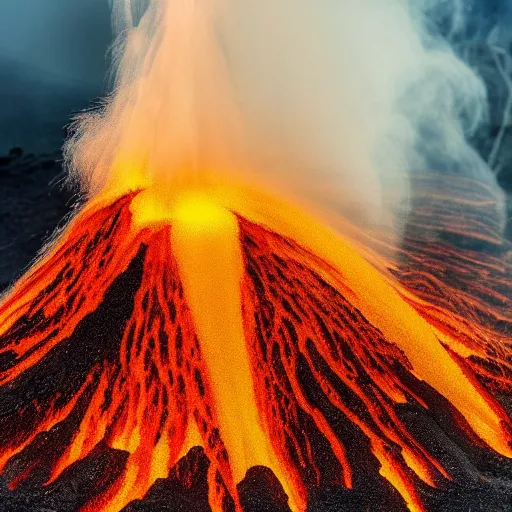 Image similar to a close up photograph of a volcanic eruption, nature photography, award winning photo
