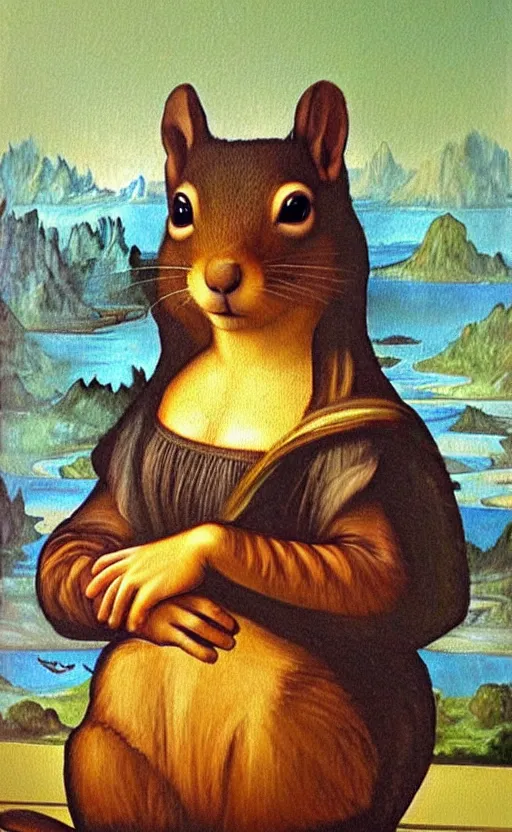 Image similar to Painting of a squirrel in a style of Mona Lisa